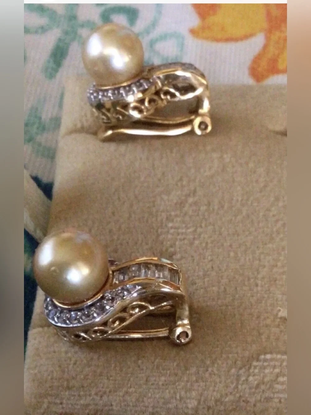 Gold Pearl and Crystal Clip-On Earrings - Elegant Women’s Jewelry